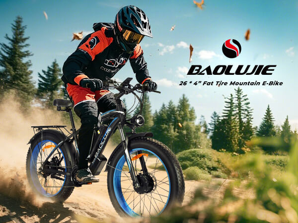 Banner of Baolujie DP-2602 48V dual motor electric bike for adults highlighting fat tires.