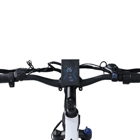 Color LCD display of Baolujie S1 500W electric bike, showing speed and battery level.