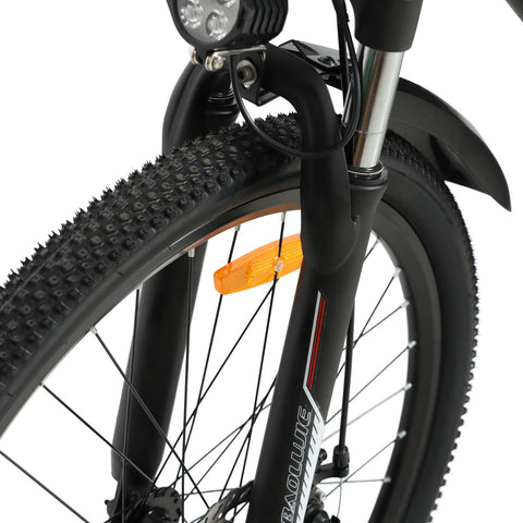 Front fork suspension of Baolujie S1 500W electric bike for better control.