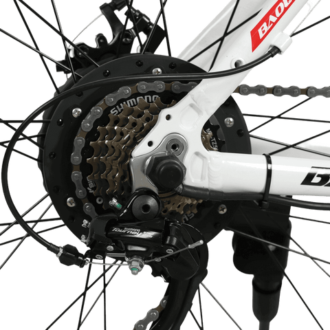 Gear system detail of Baolujie S1 500W electric bicycle.