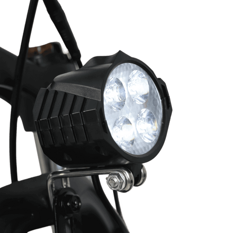 Powerful headlight of Baolujie S1 500W ebike, ideal for night commuting.