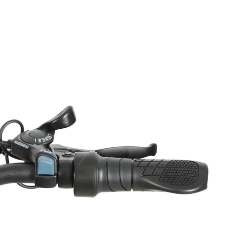 Right handlebar controls of Baolujie S1 500W ebike with 7-speed.