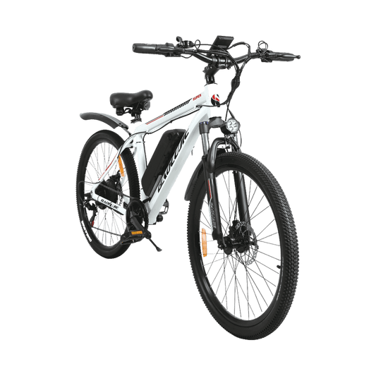 Front right angle view of white Baolujie S1 500W electric bike.