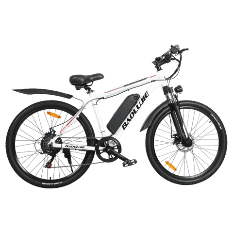 Right side view of white Baolujie S1 500W electric bike.