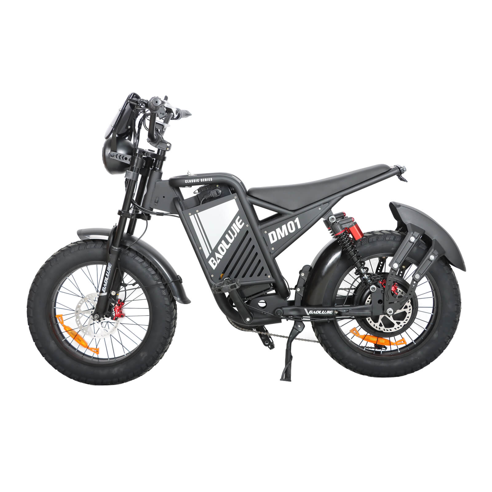 Left side view of black dm-2001 60V 60V electric bike
