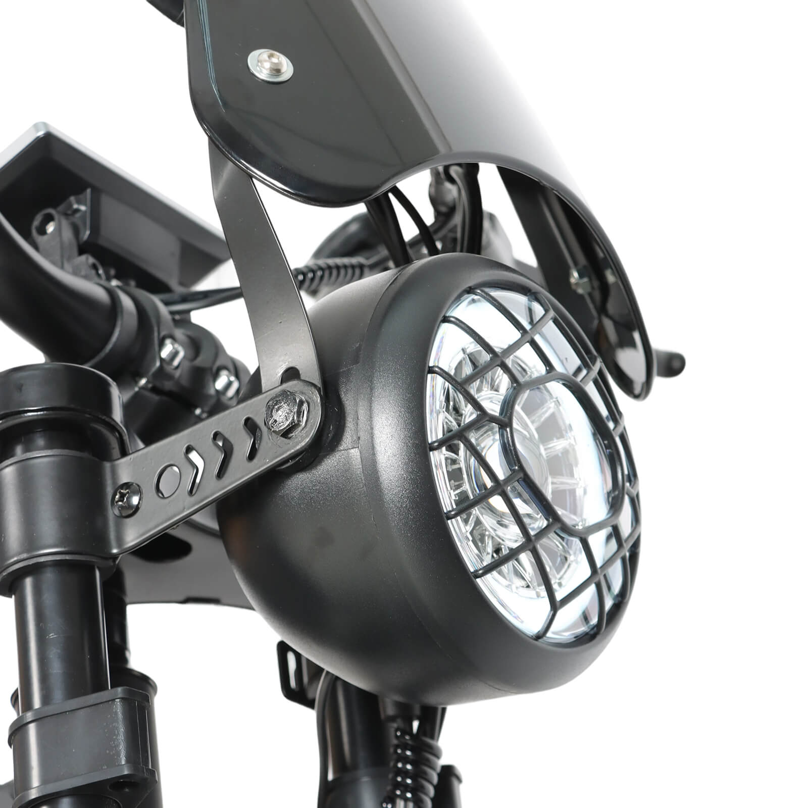 Headlight detail on dm-2001 60V electric bike with full suspension