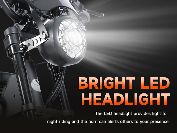 Mobile view of LED headlight on dm-2001 60V ebike for adults