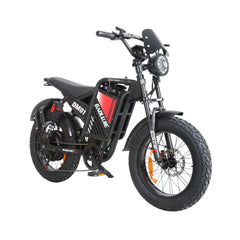 Front right angle view of red dm-2001 60V 60V electric bike