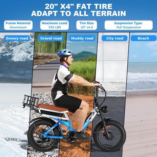 20x4 inch fat tires on DP-2033 48V dual motor electric bike