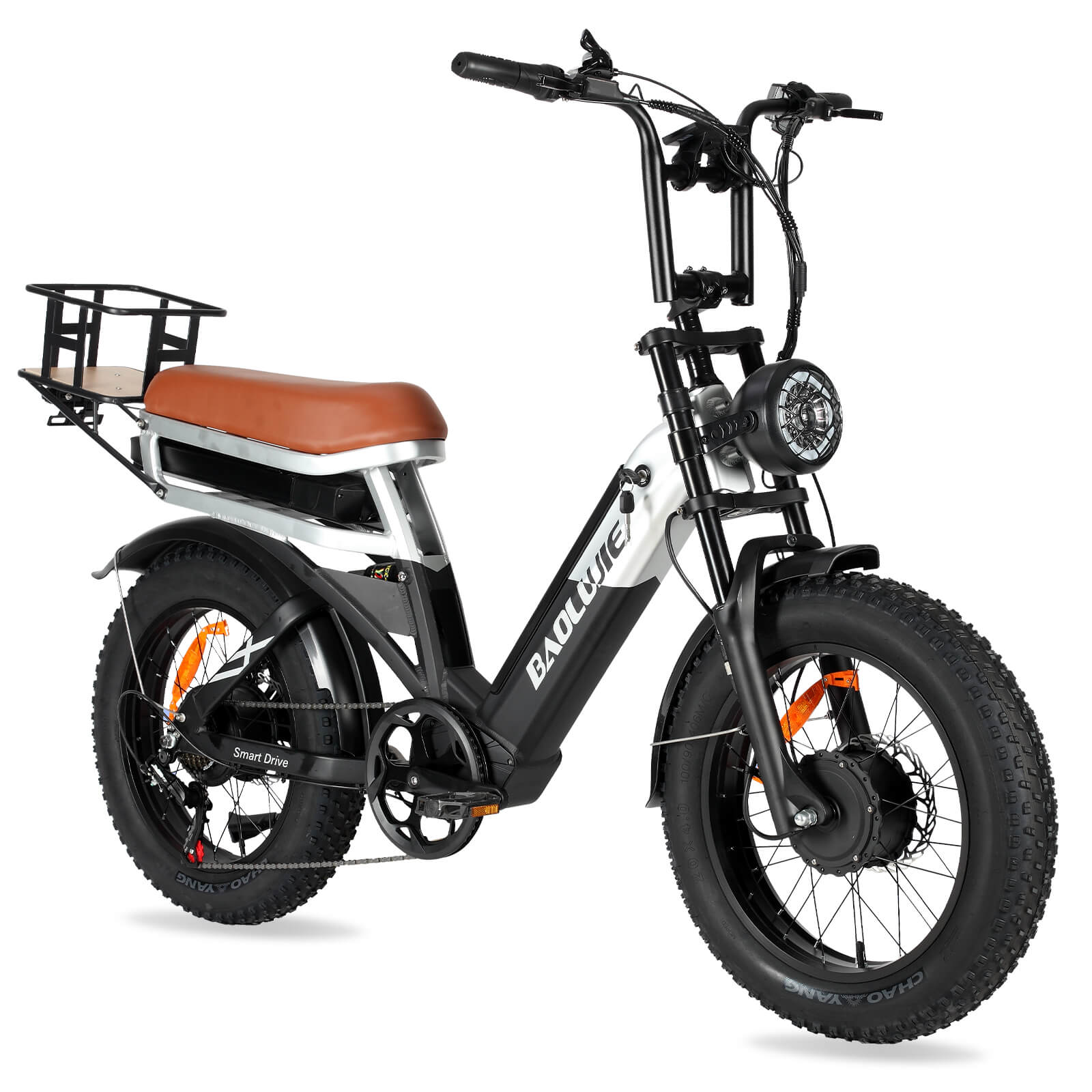 Front right angle view of black DP-2033 48V dual motor electric bicycle