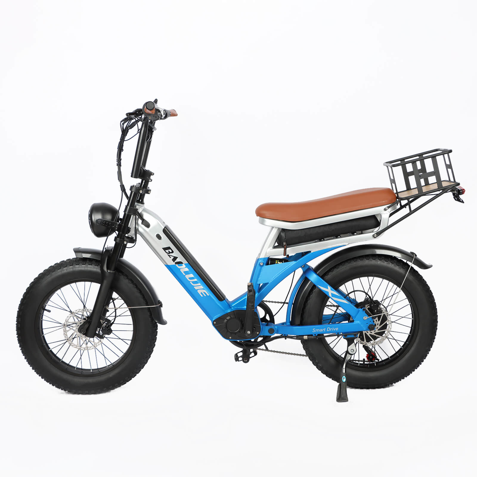 Left side view of blue DP-2033 48V dual motor electric bicycle