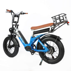 Rear left angle view of blue DP-2033 48V dual motor electric bicycle