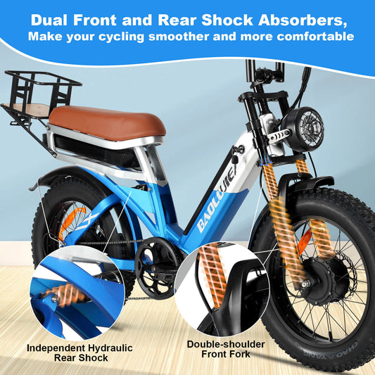 Full hydraulic suspension on DP-2033 48V dual motor electric bicycle