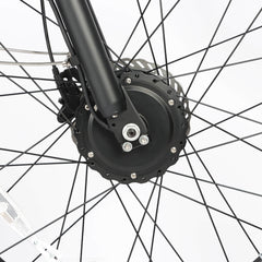 Close-up of front motor on Baolujie DP-2602 48V dual motor off-road electric bike.