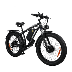 Front right angle of black Baolujie DP-2602 48V dual motor electric bike.