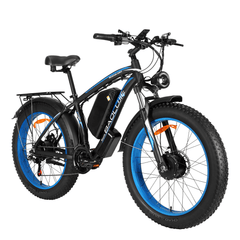 Front right angle of blue Baolujie DP-2602 48V dual motor electric bike.