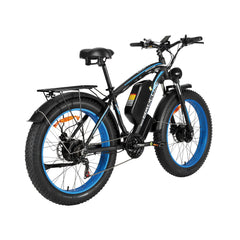 Rear right angle of blue Baolujie DP-2602 48V dual motor electric bike.