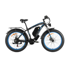 Right side view of blue Baolujie DP-2602 48V dual motor electric bike.