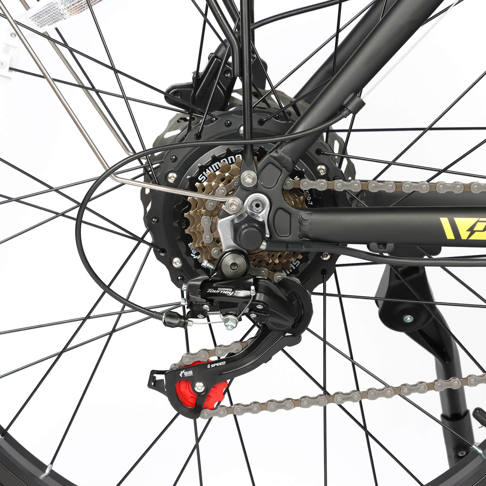 Gear system detail of Baolujie DP-2602 48V dual motor electric bike for smooth shifting.