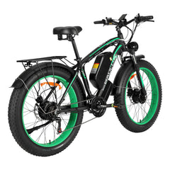 Rear right angle of green Baolujie DP-2602 48V dual motor electric bike.