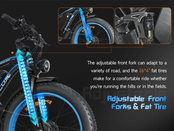 Adjustable suspension system of Baolujie DP-2602 52V dual motor electric bike enhancing comfort on rough terrain