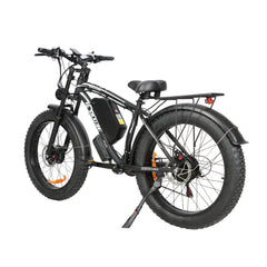 Rear left angle view of black Baolujie DP-2602 52V dual motor electric bike.