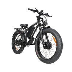 Front right angle view of black Baolujie DP-2602 52V dual motor electric bike.