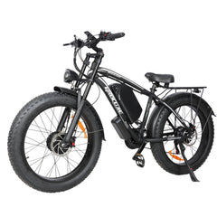 Front left angle view of black Baolujie DP-2602 52V dual motor electric bike.
