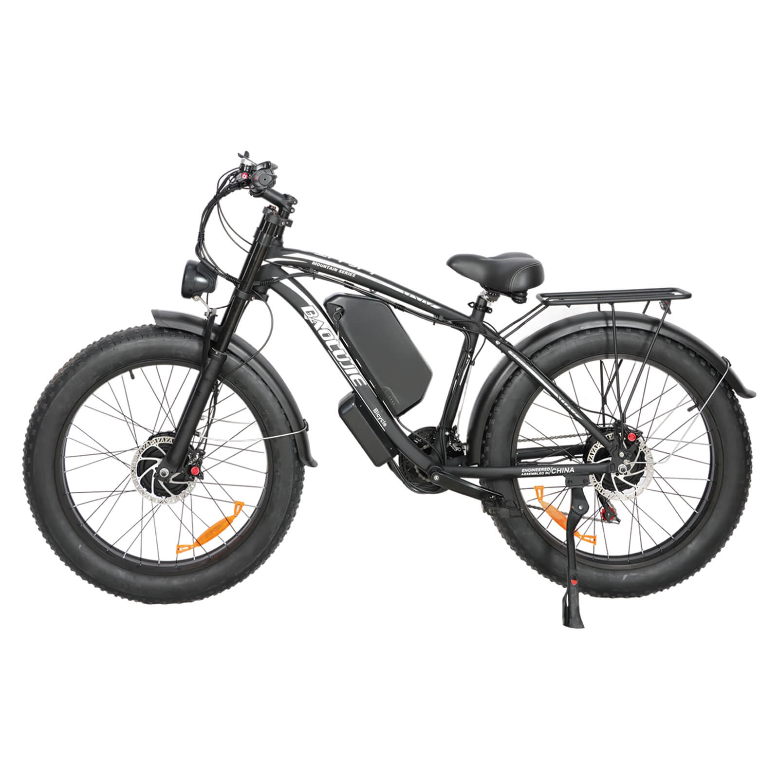 Left side view of black Baolujie DP-2602 52V dual motor electric bike.