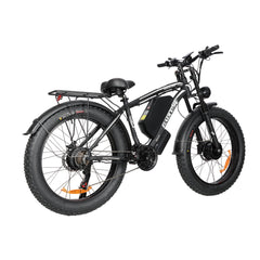 Rear right angle view of black Baolujie DP-2602 52V dual motor electric bike.