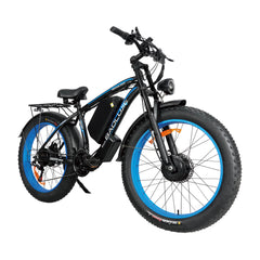 Front right angle of blue Baolujie DP-2602 52V dual motor electric bike.