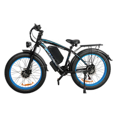 Left side view of blue Baolujie DP-2602 52V dual motor electric bike.