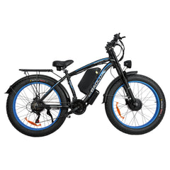 Right side view of blue Baolujie DP-2602 52V dual motor electric bike.
