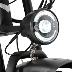 Front light detail of Baolujie DP-2602 52V dual motor electric bike for night riding.