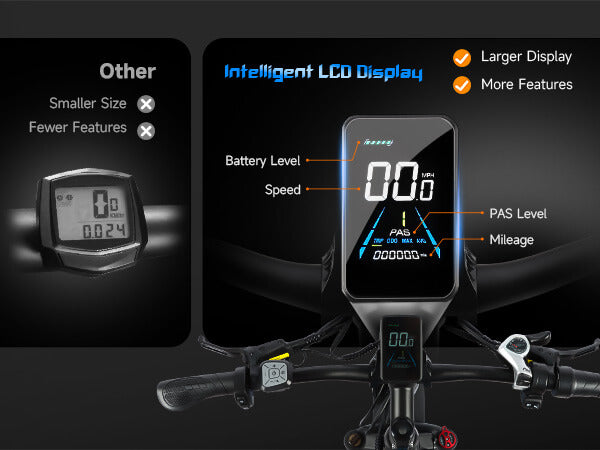 Color LCD display of Baolujie DP-2602 52V dual motor electric bike, providing essential ride information.