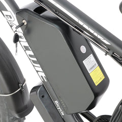 Close-up of removable 52V battery on Baolujie DP-2602 dual motor electric bike.