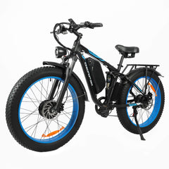 Front left angle view of blue DP-2603 48V dual motor electric bike