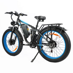 Rear left angle view of blue DP-2603 48V dual motor electric bicycle