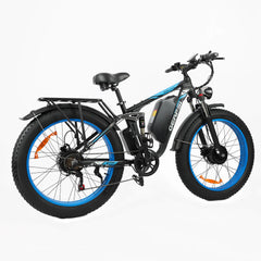 Rear right angle view of blue DP-2603 48V dual motor electric bike