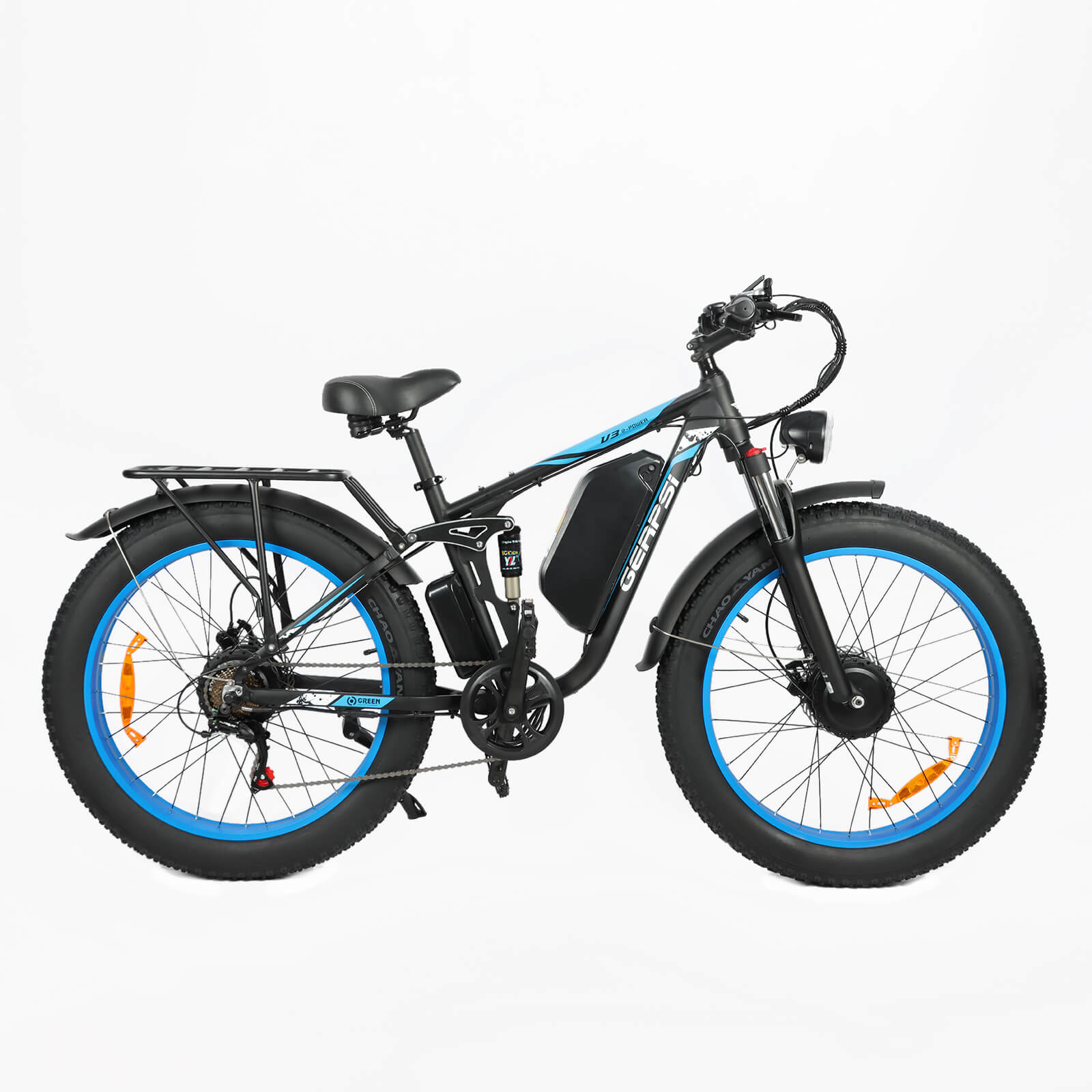Right side view of blue DP-2603 48V dual motor electric bike