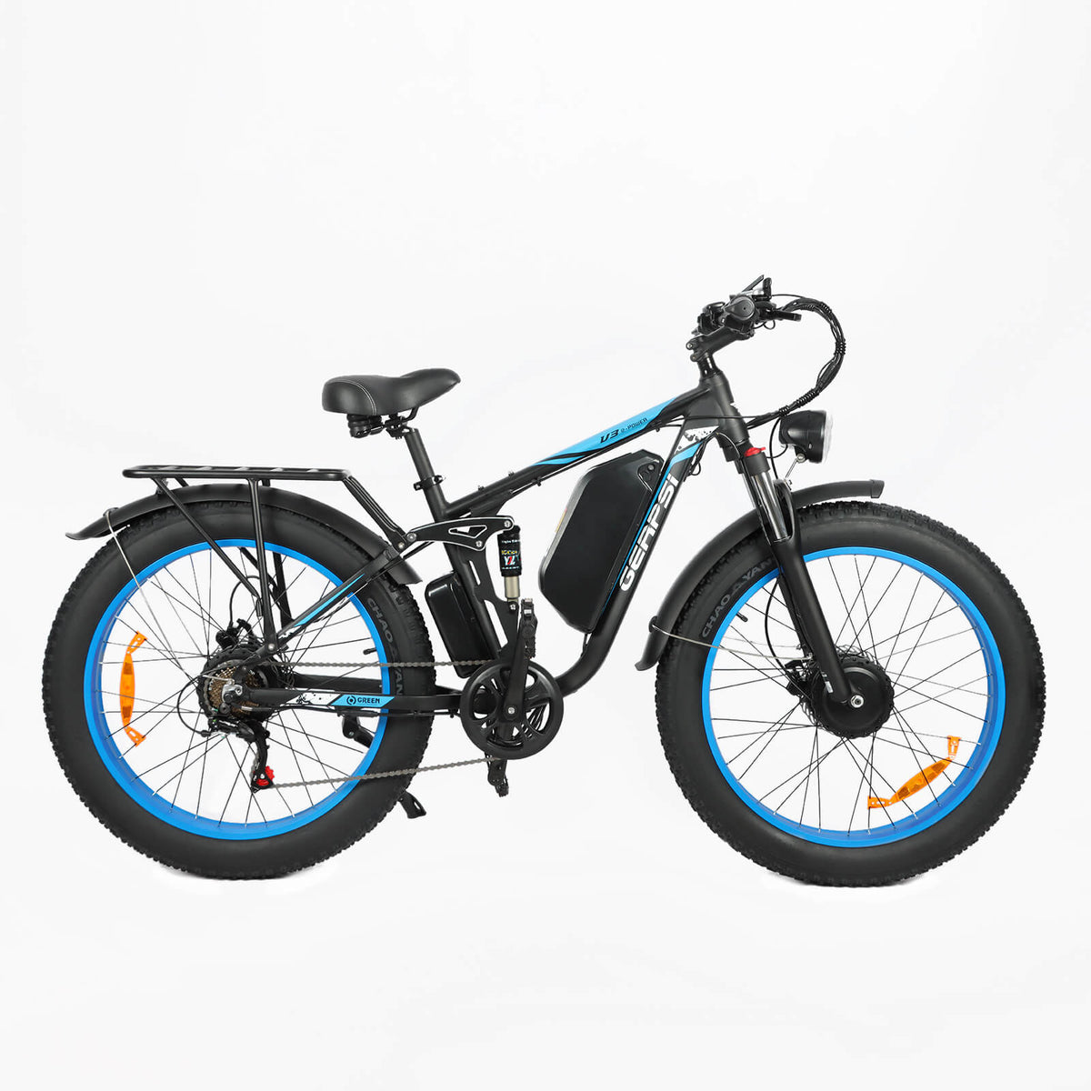 Right side view of blue DP-2603 48V dual motor electric bike