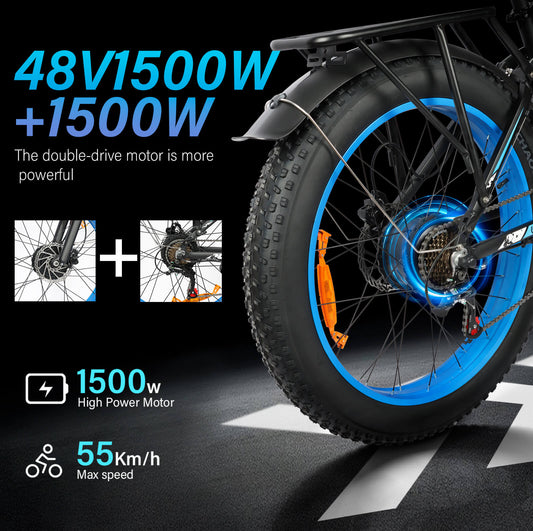 Dual 1500W motors on DP-2603 48V dual motor electric bike