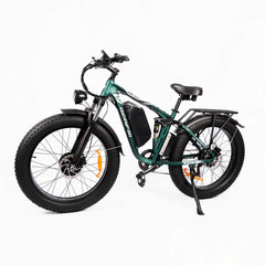 Front left angle view of green DP-2603 48V dual motor electric bike