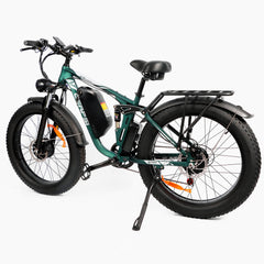 Rear left angle view of green DP-2603 48V dual motor electric bicycle