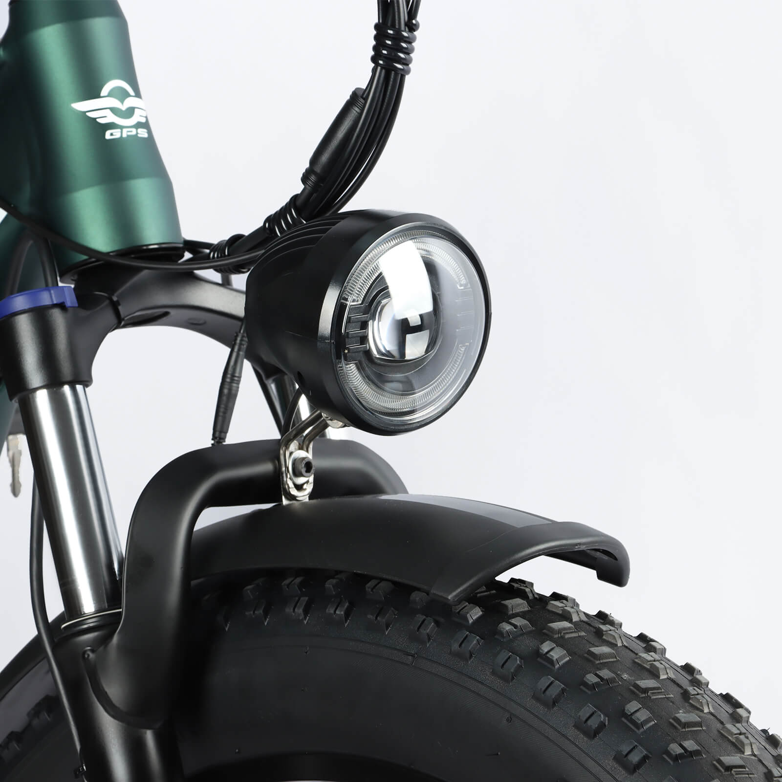 Headlight detail on DP-2603 48V dual motor electric bicycle