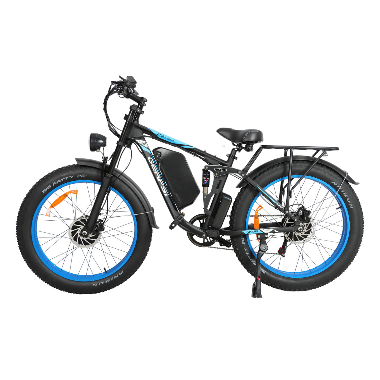 Left side view of blue DP-2603 52V dual motor electric bicycle