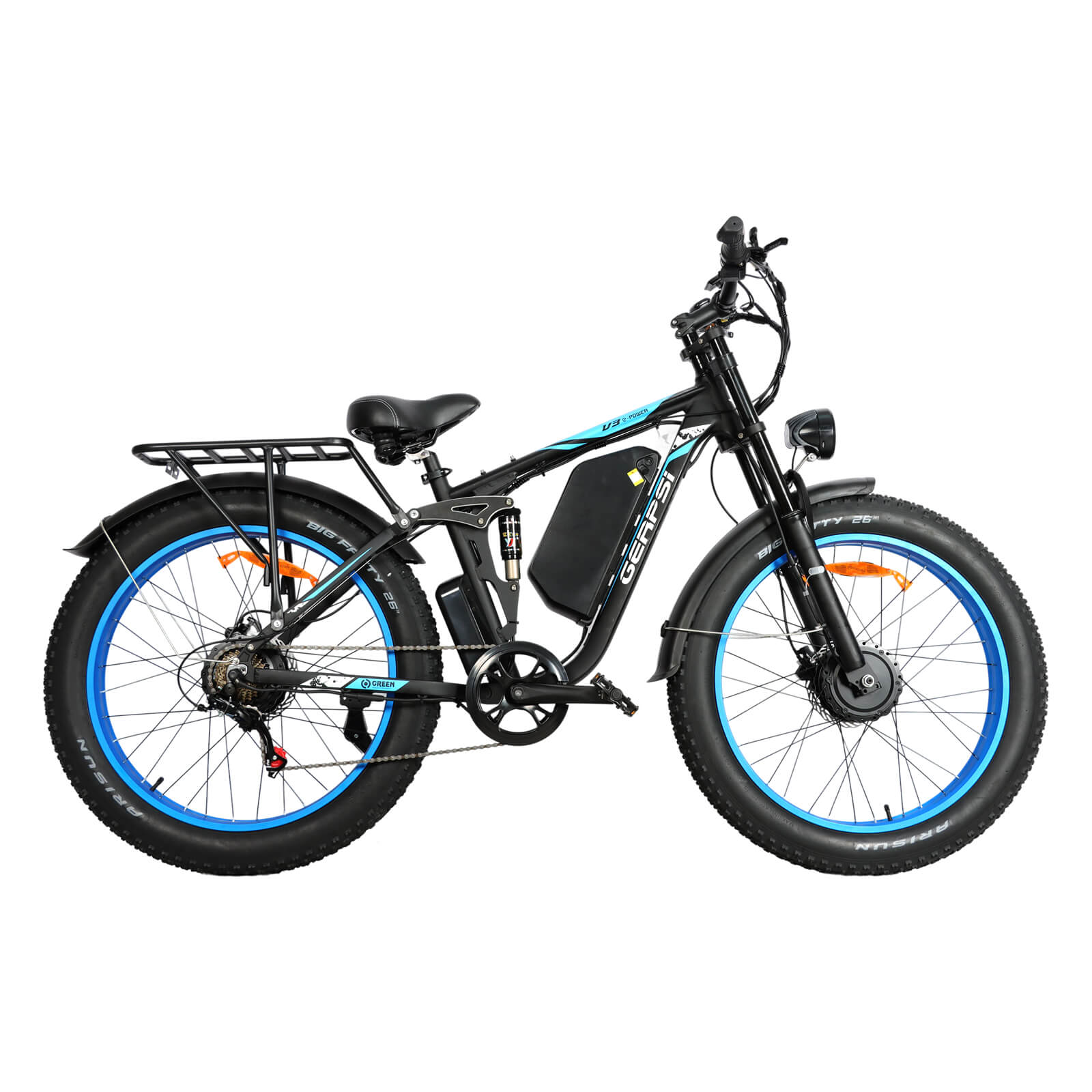 Right side view of blue DP-2603 52V dual motor electric bike