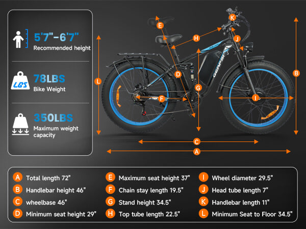 Mobile dimension details of DP-2603 52V dual motor electric bike