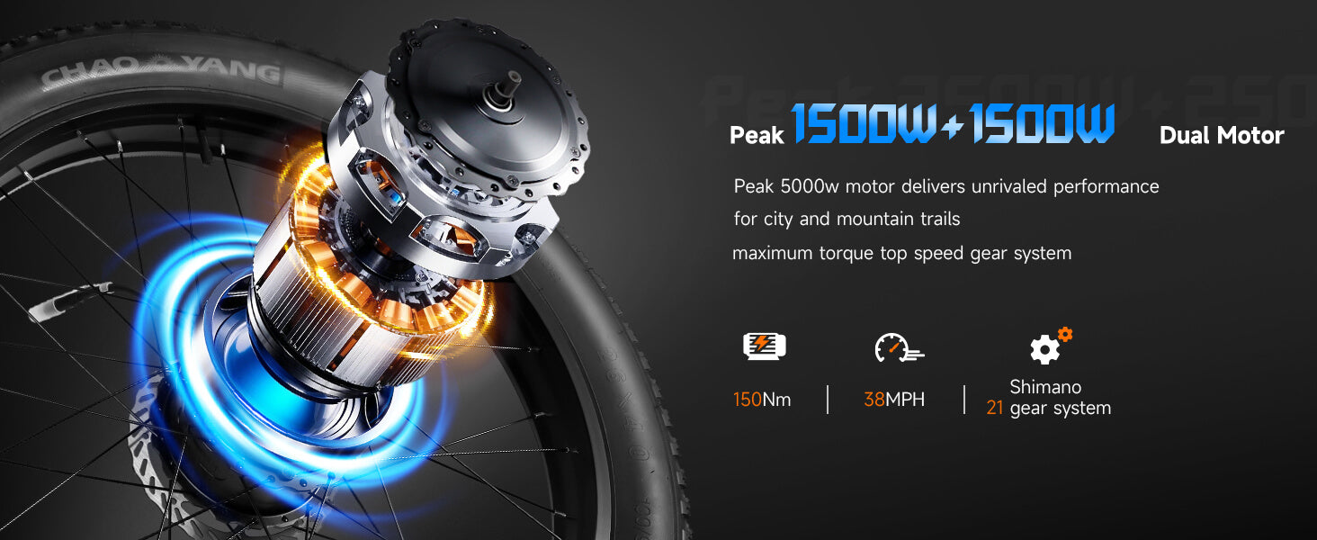 Feature of dual 1500W motors on DP-2603 52V dual motor electric bike for adults