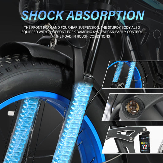Full hydraulic suspension system on DP-2603 52V dual motor electric bicycle